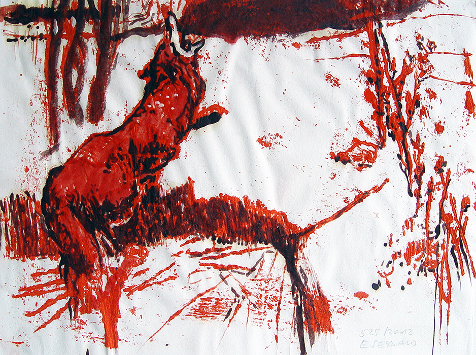 Sprechende Tiere 2013, Eitempera auf Papier: Holz 20,4x93,5cm