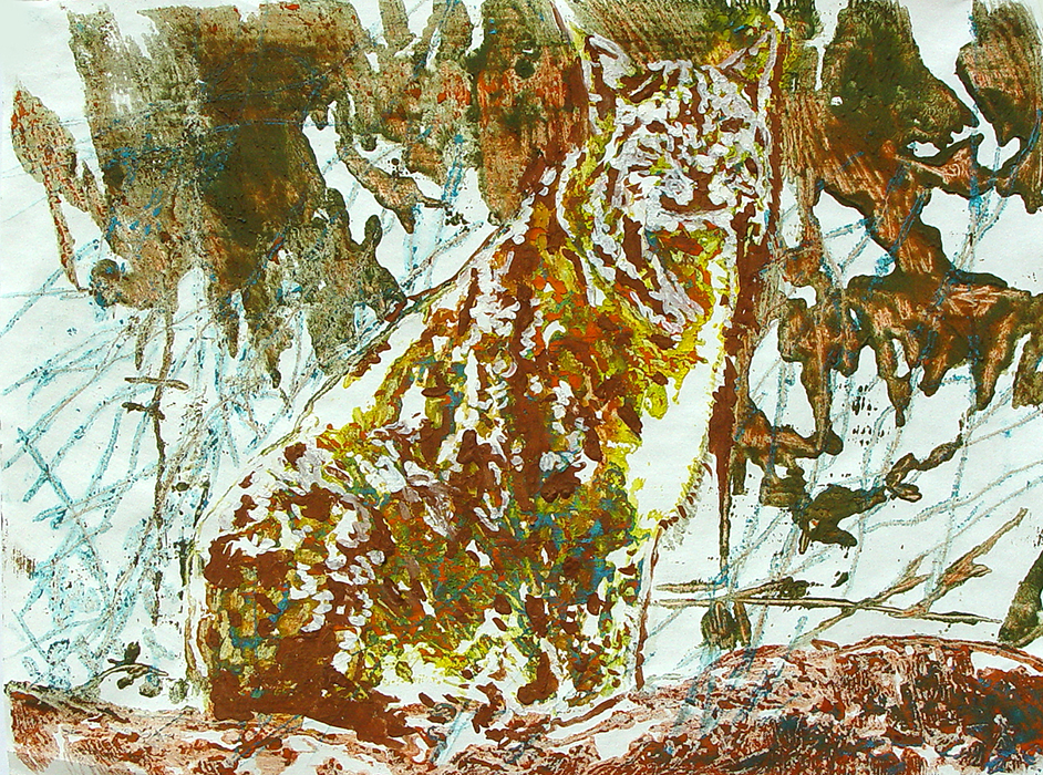 Luchse 2011, Eitempera auf Papier: Holz, 29,5x39,5x4cm