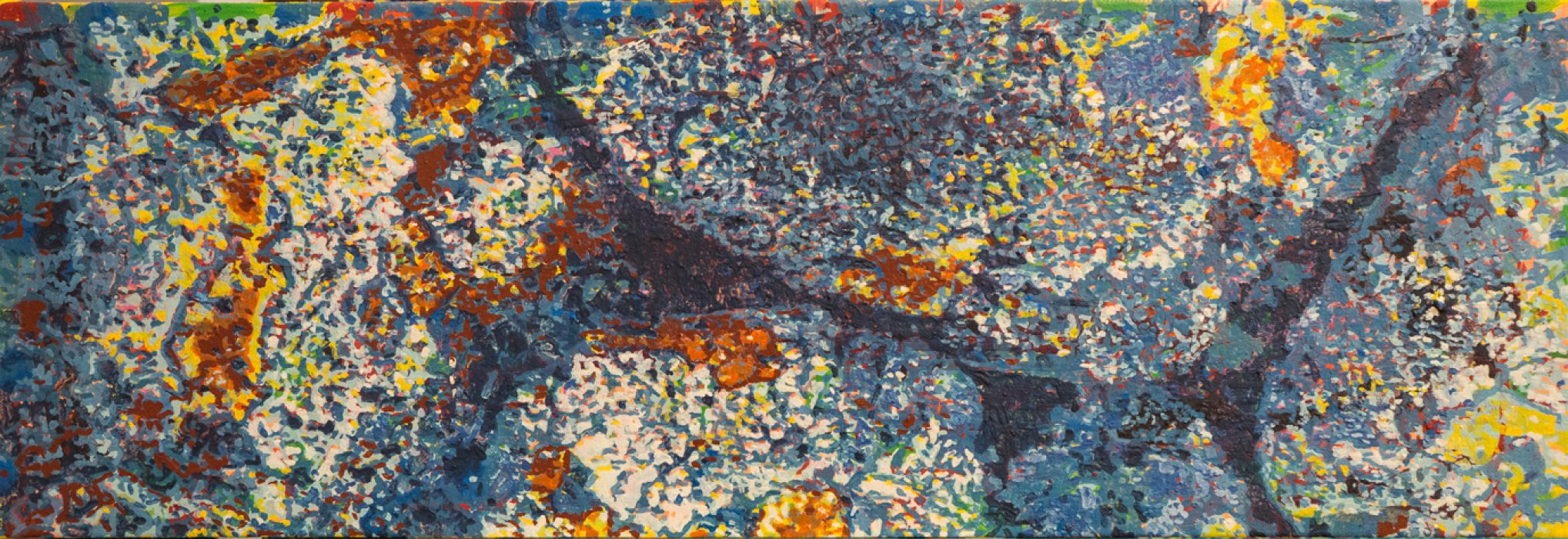 Zellen Agregate, 2020, Eitempera auf Leinwand 33x100cm
